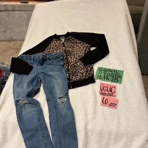 Leopard Print Cardigan and Blue Jeans Set